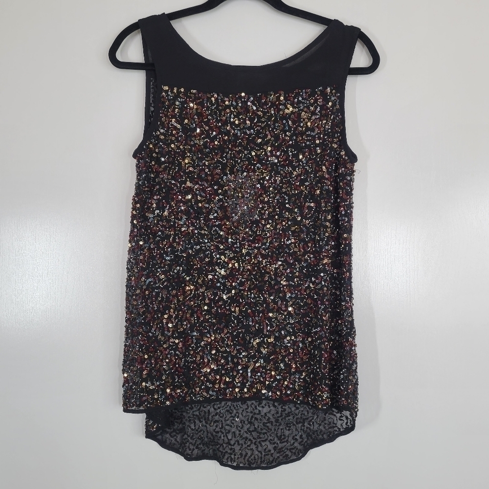 Walter‎ Baker Fully Sequins Lara Top Small Colorful Night Sheer Tank Gunmetal